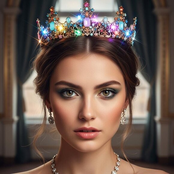 Vintage Rhinestone Crown Gold Tiara Womens Costume Hair Accessories main image 4